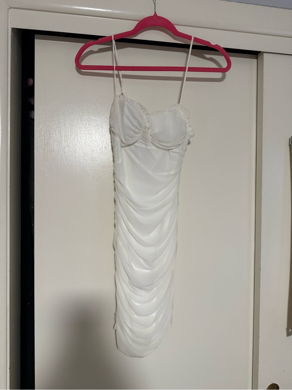 Windsor White Ruched Spaghetti-Strap Mini Dress